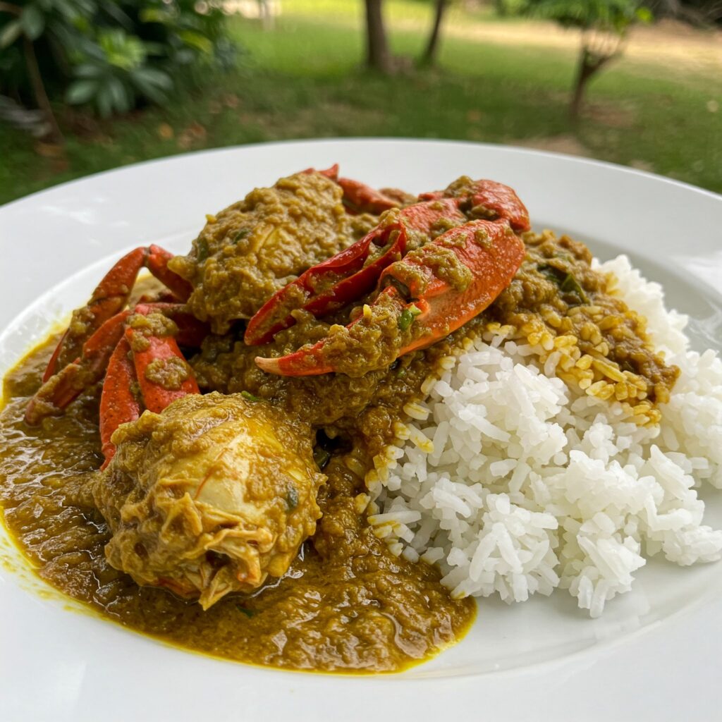 Delicious Crab Masala Gravy served on rice 